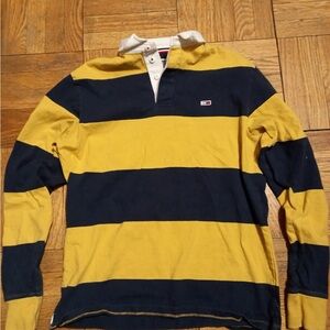 Tommy Hilfiger Men's Navy and Yellow Rugby Shirt